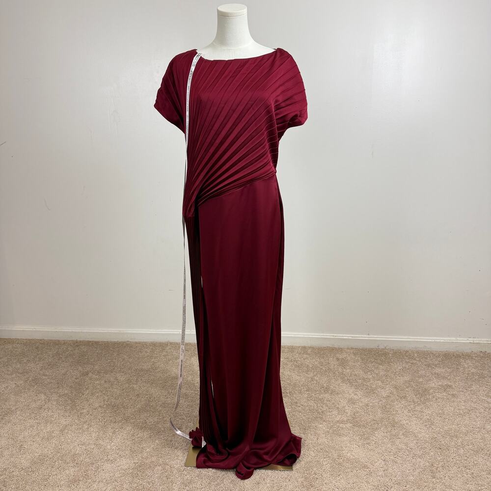 NWT Club L AMBROSIA Berry Satin Pleated Maxi Dress With Drape size 8 $160
